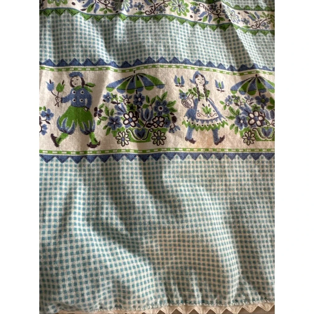 VTG Dutch Girls, Floral, Gingham Cotton Half Waist‎ Tie Apron Long